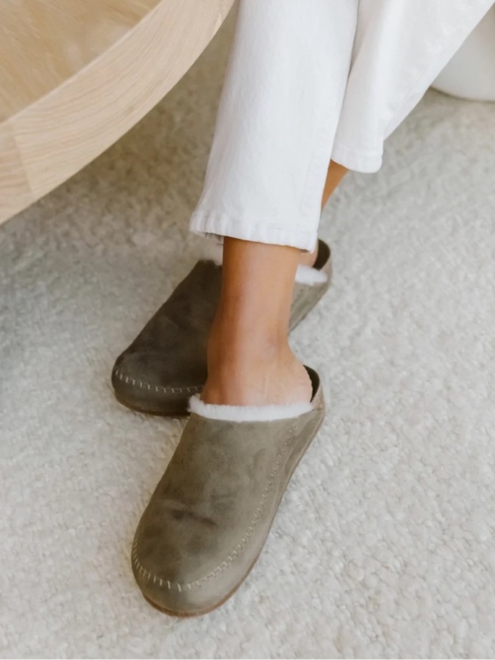Jenni Kayne Shearling Moc Clog Olive Green Size 39